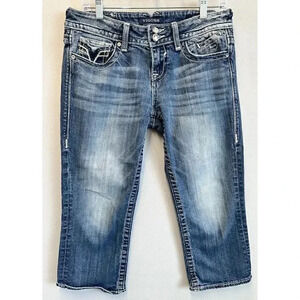 Vigoss Medium‎ Wash Straight Leg The Chelsea Capri Embroidered Studded Size 7/8